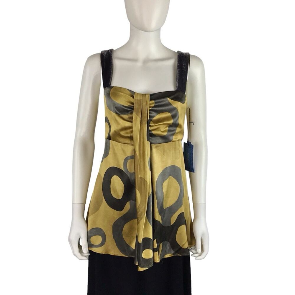 Simply Vera NWT Satin & Velvet Blouse Gold Green & Gray Sleeveless Top Sz 12